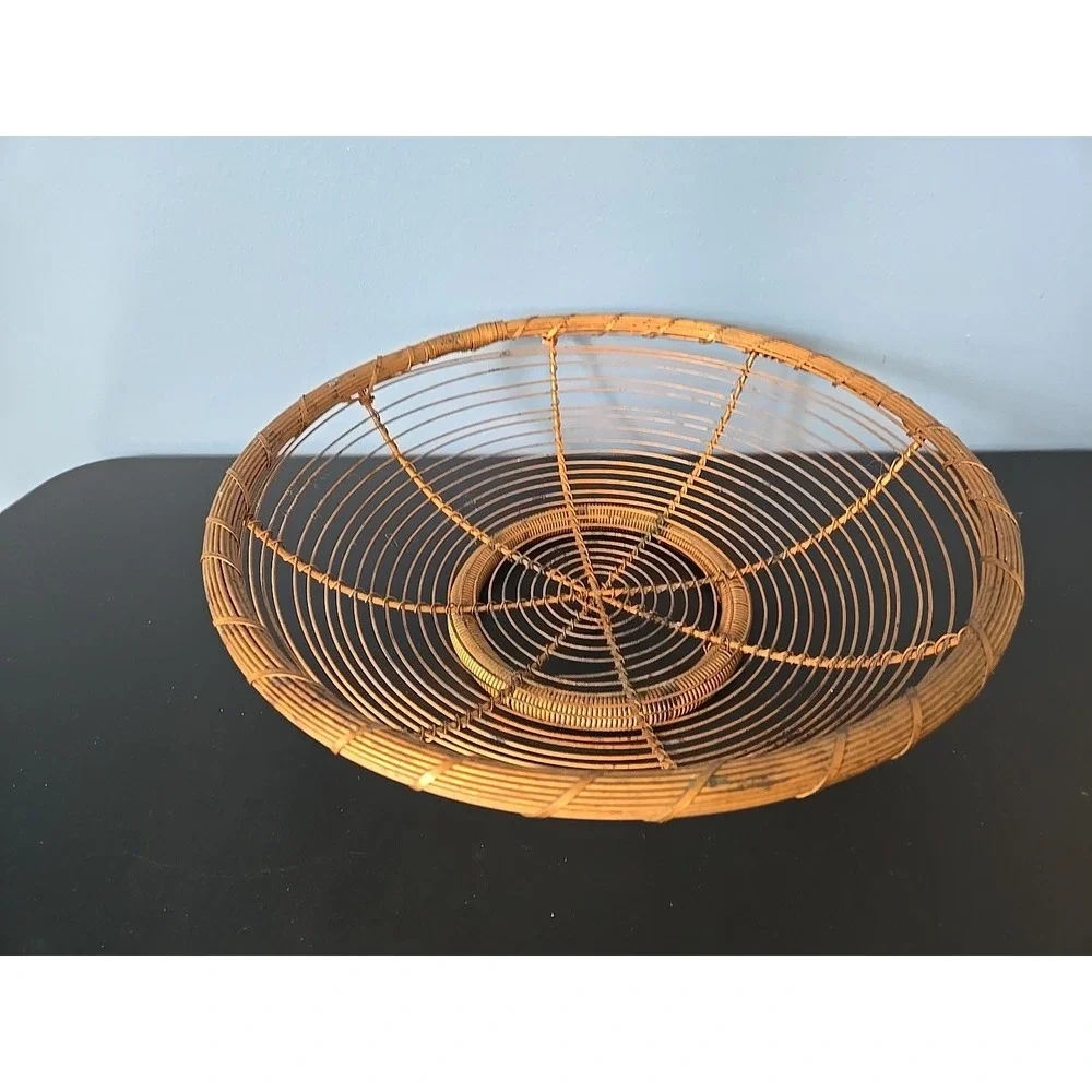 Large Copper Wire Country Farmhouse Basket / Fruit Vegetable Bowl with Rope Rim‎
